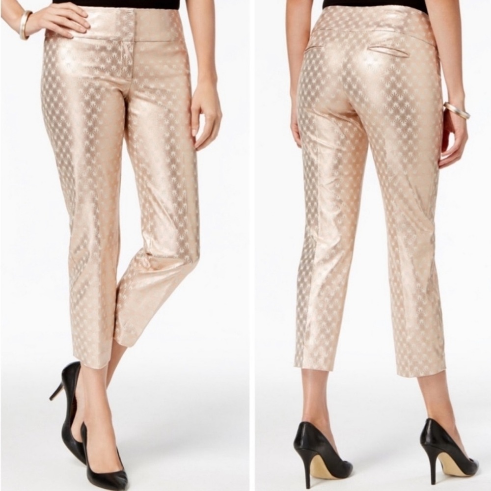 Alfani Cropped Rose Gold Metallic Shimmer Pants 12P NWOT